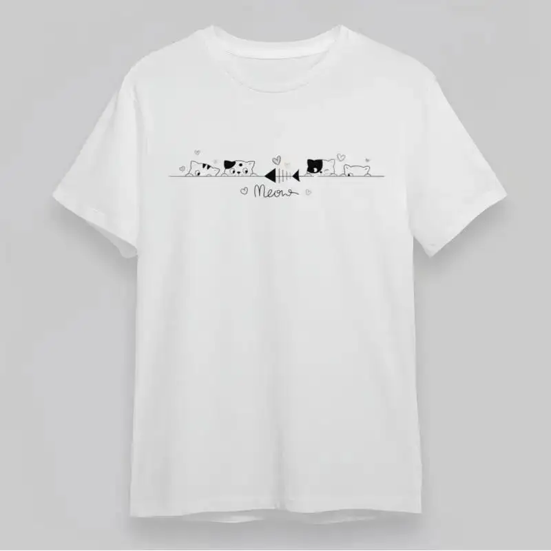 Men'S Comfortable Classic T Shirt Playful Kittens With Fishbone Meow