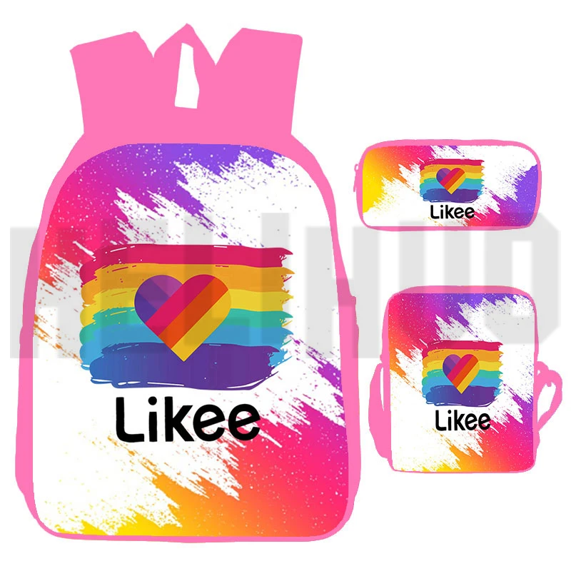 Hot Sale 3 Pcs/Set Likee Backpack Anime 3D Print Teenager Pink Russia Style Book Bag Schoolbags Likee Video App Travel Backpack