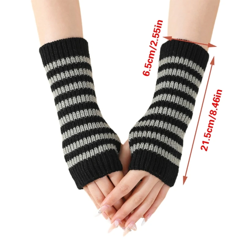 1pair Unisex Stripes Gloves Women Winter Mittens Fashionable Knitted Gloves K3KF