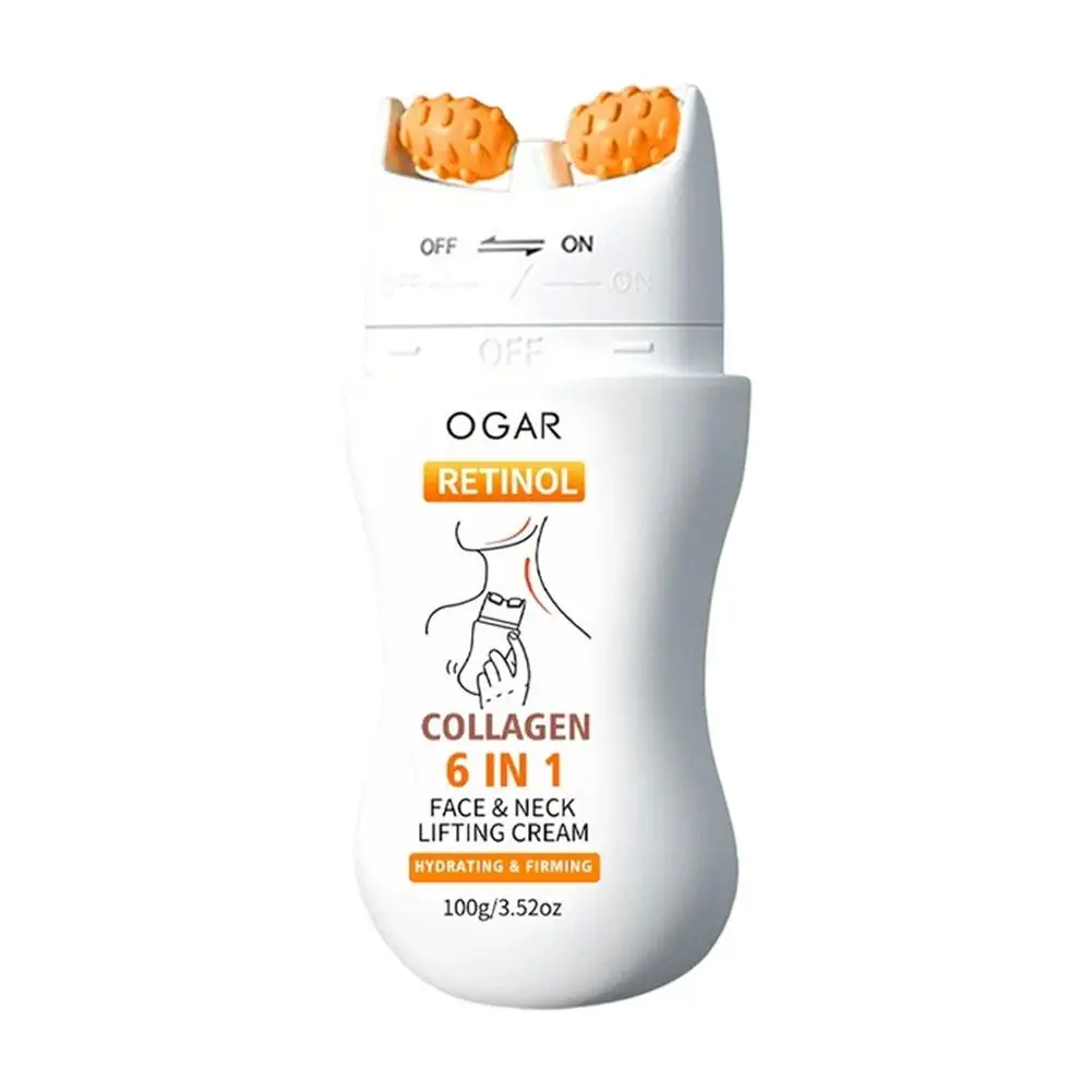 Retinol Collagen Face Cream V-Shaped Double Roller Neck Cream Deep Hydration Firming Face Neck Massage Care 100g