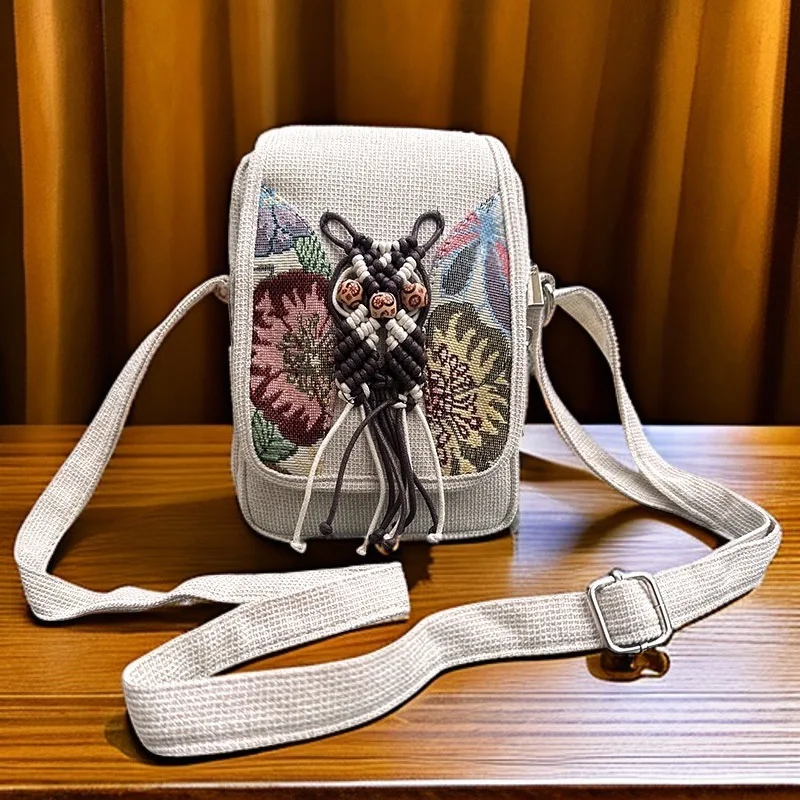 

3pcs Shoulder Bags Women Cotton Linen Double Layer Owl Pillow Shaped Flap Cover Phone Bag