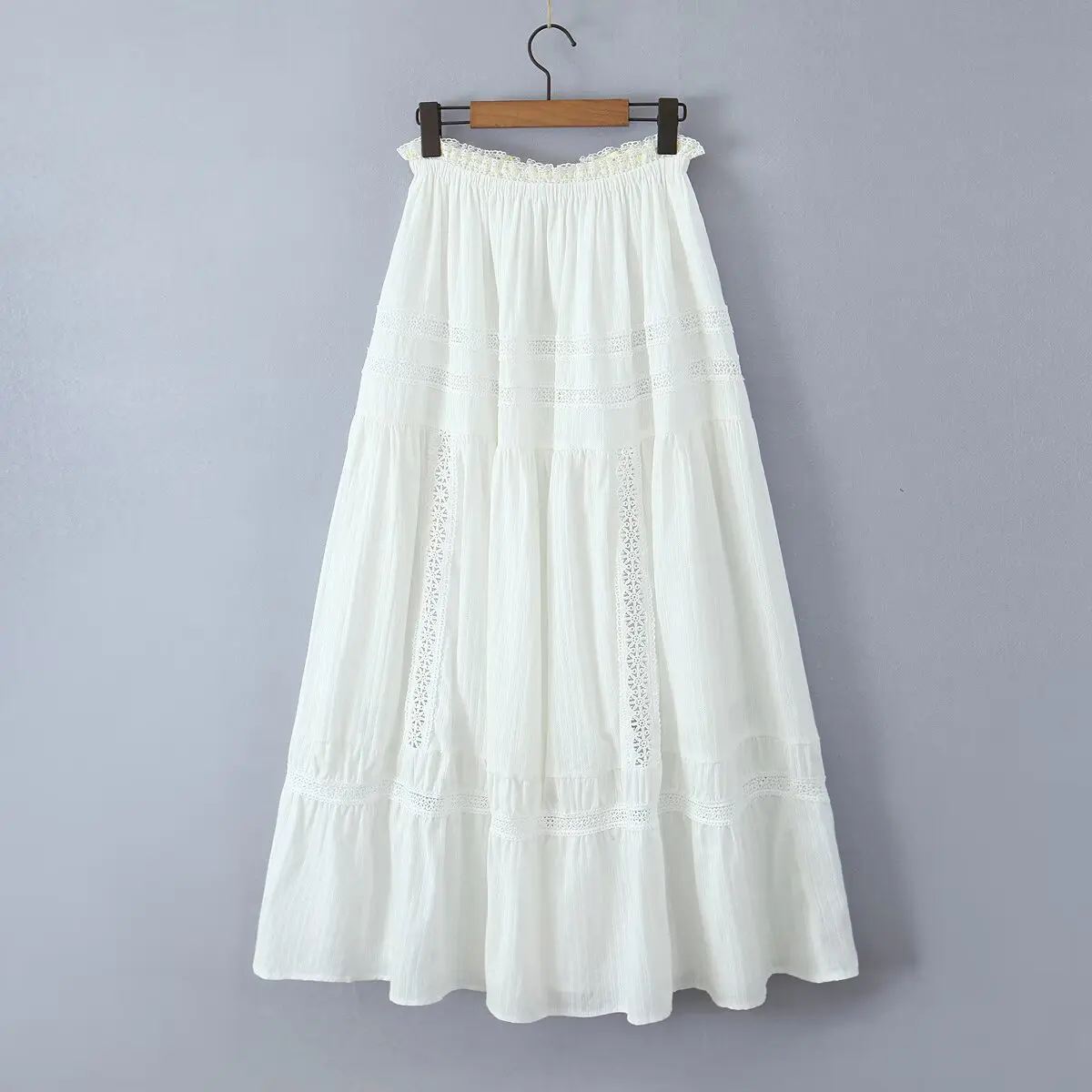 Dave&Di 2025 Summer French Minimalist Lace Embroidery Cotton Suit Sexy Suspender Shirt Midi Skirt Suit Two Pieces Sets Women