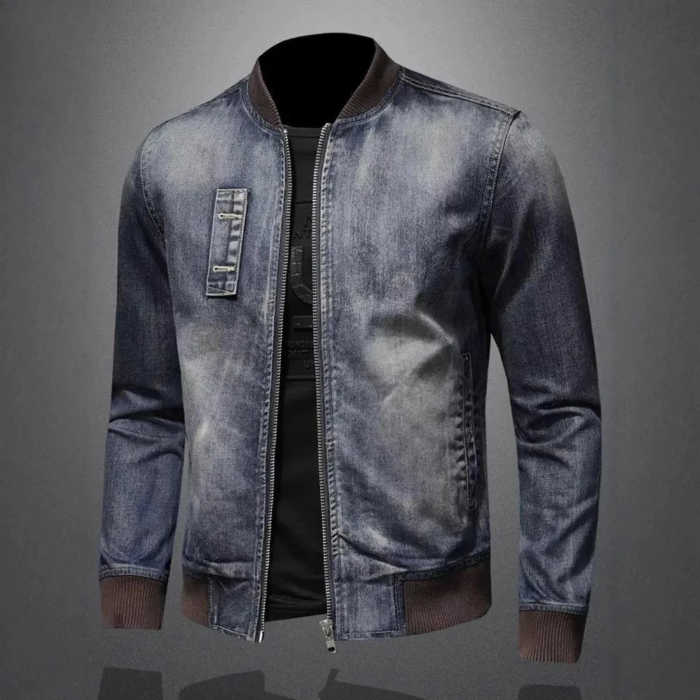 

Men's Denim Jacket European and American Casual Vintage Large Size Stand-up Cycling Motorcycle Clothing Trend