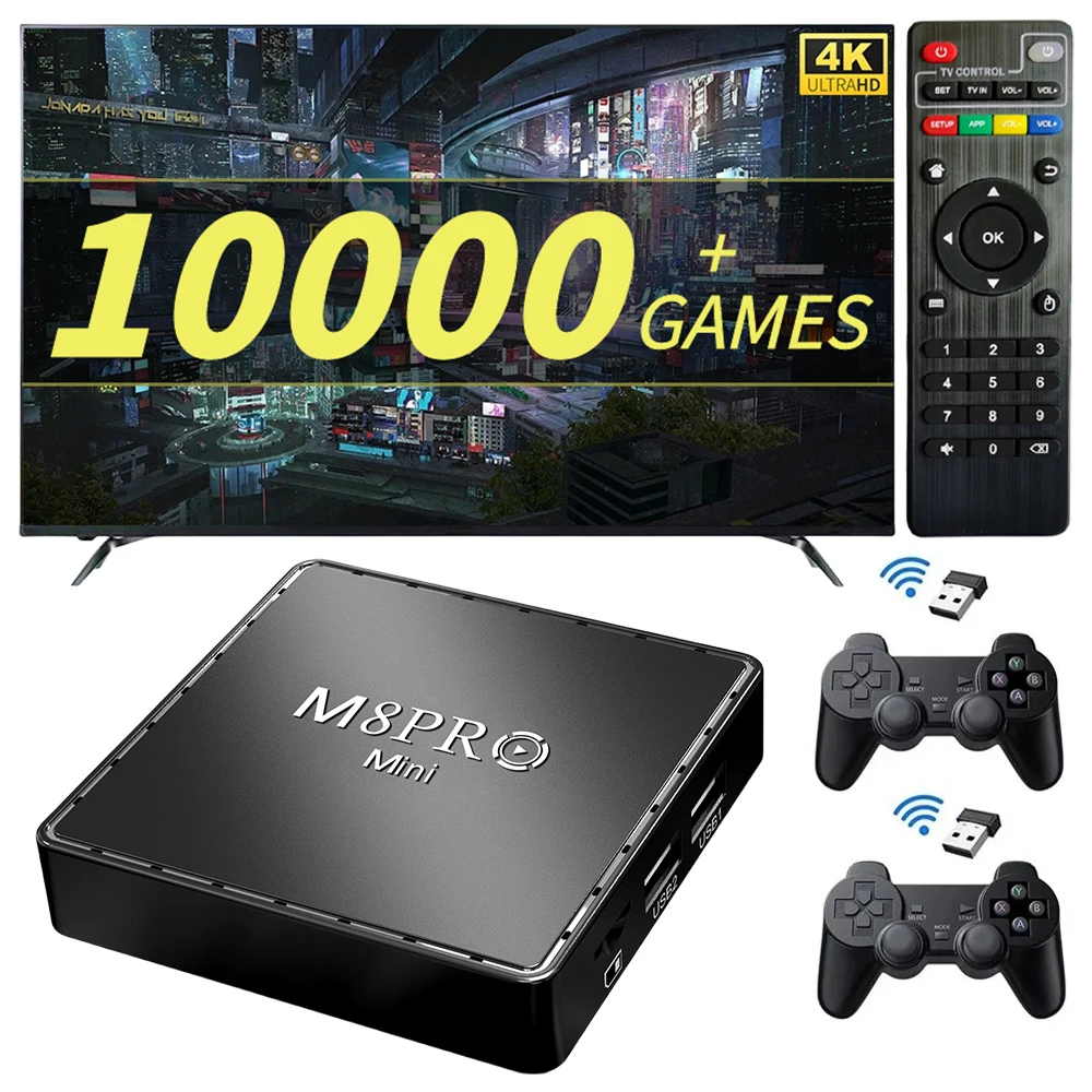 

4K Gamebox Video Game Console 10000 Games Emuelec 9 Emulator Retro Game Machine Android Smart TV Box Dual Wireless Controller