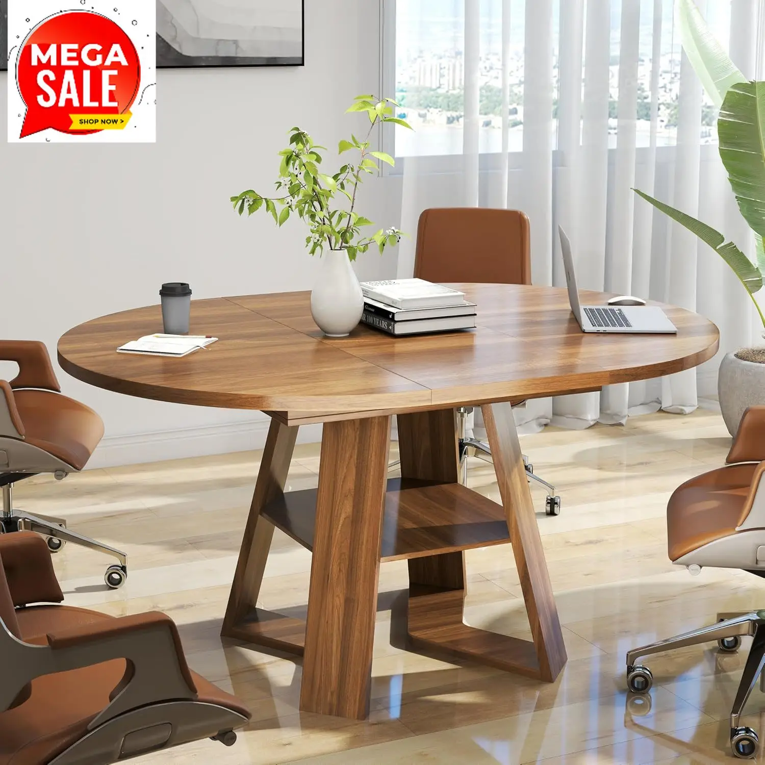 

Круглый конференц-стол на 4-6 человек, раздвижной деревянный овальный стол для переговорных комнат 43,3-59 дюймов с откидными секциями, экономия пространства, O