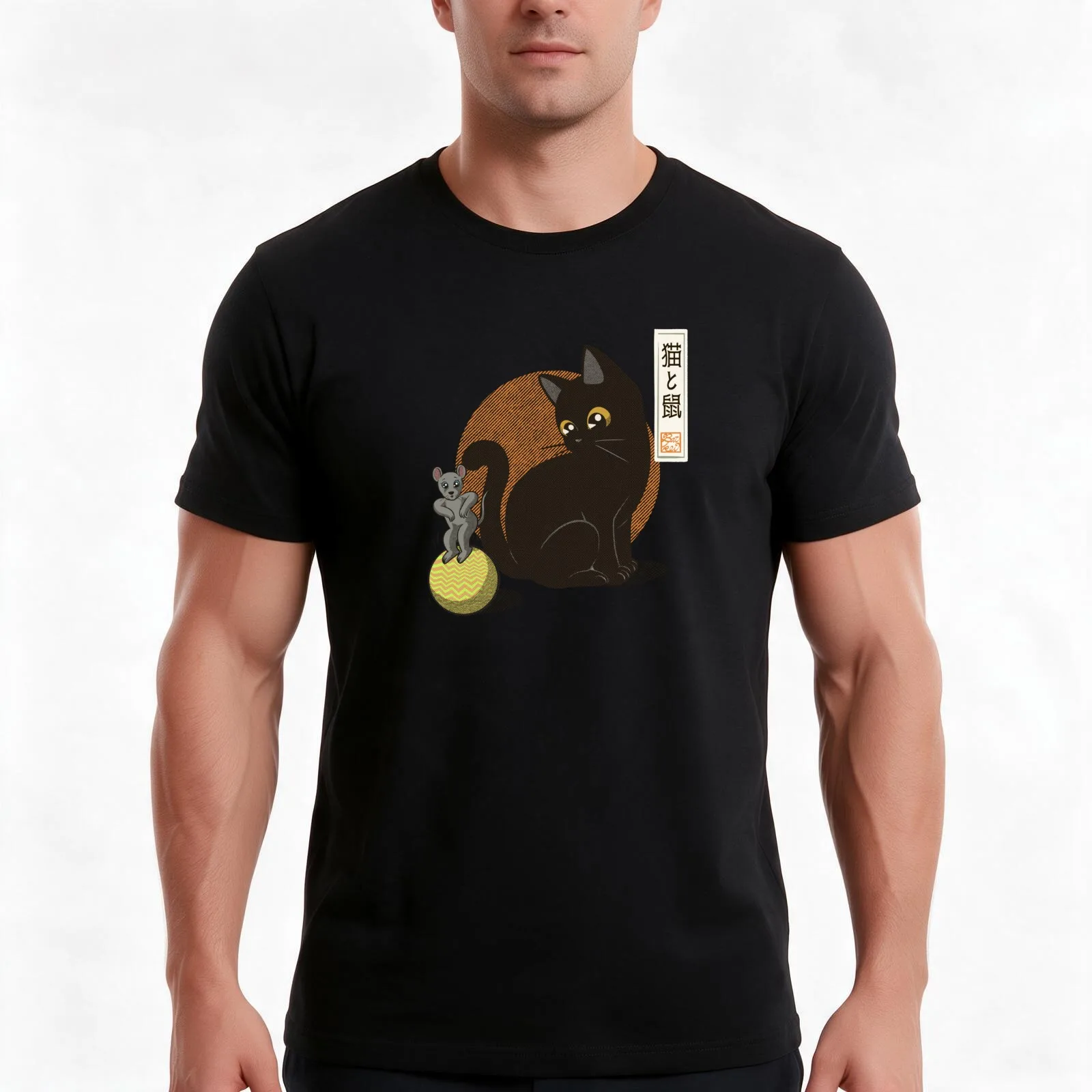 Cat and mouse T-Shirt, Summer Casual Cotton Tee, Oversized Streetwear Tops, Vintage Graphic Print, Loose Fit Short Sleeve