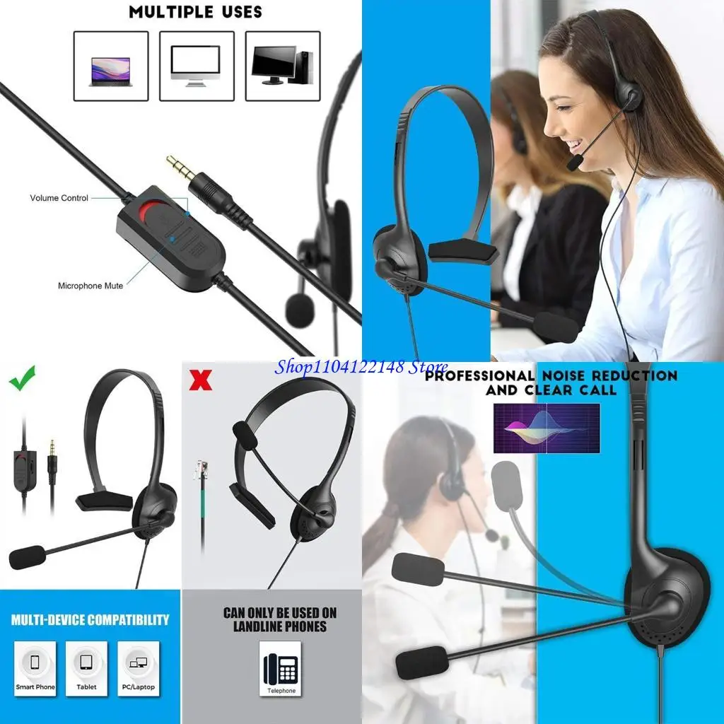 P9FA USB Headset with Microphone Single-Sided Computer Headphone Lightweight Call Center Headset for PC/Laptop/Computer