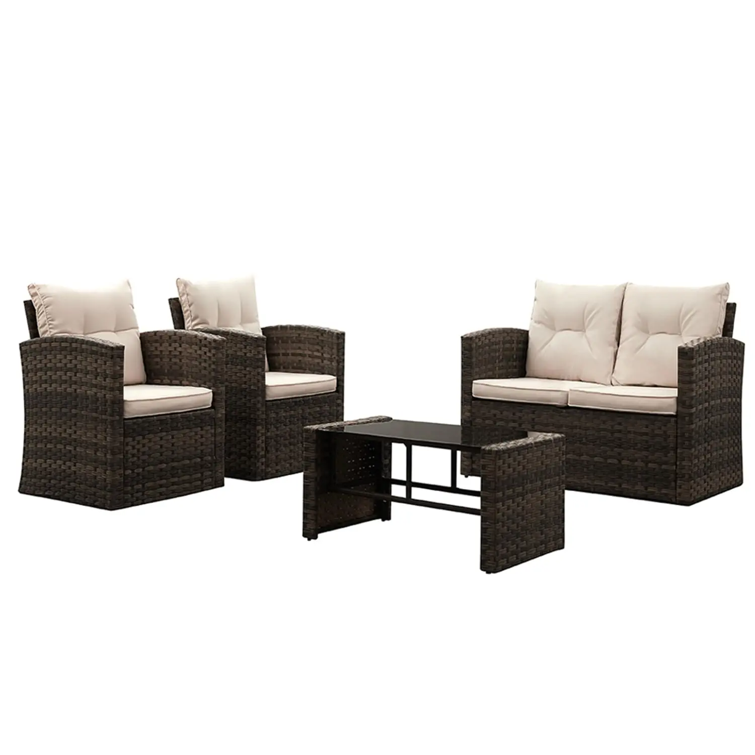 Mixed Mixed Brown 4 Piece Outdoor Patio Furniture Conversation Sets + Coffee Table, Sofa Loveseat Chair Seating Group, Customized - Aliexpress Deal