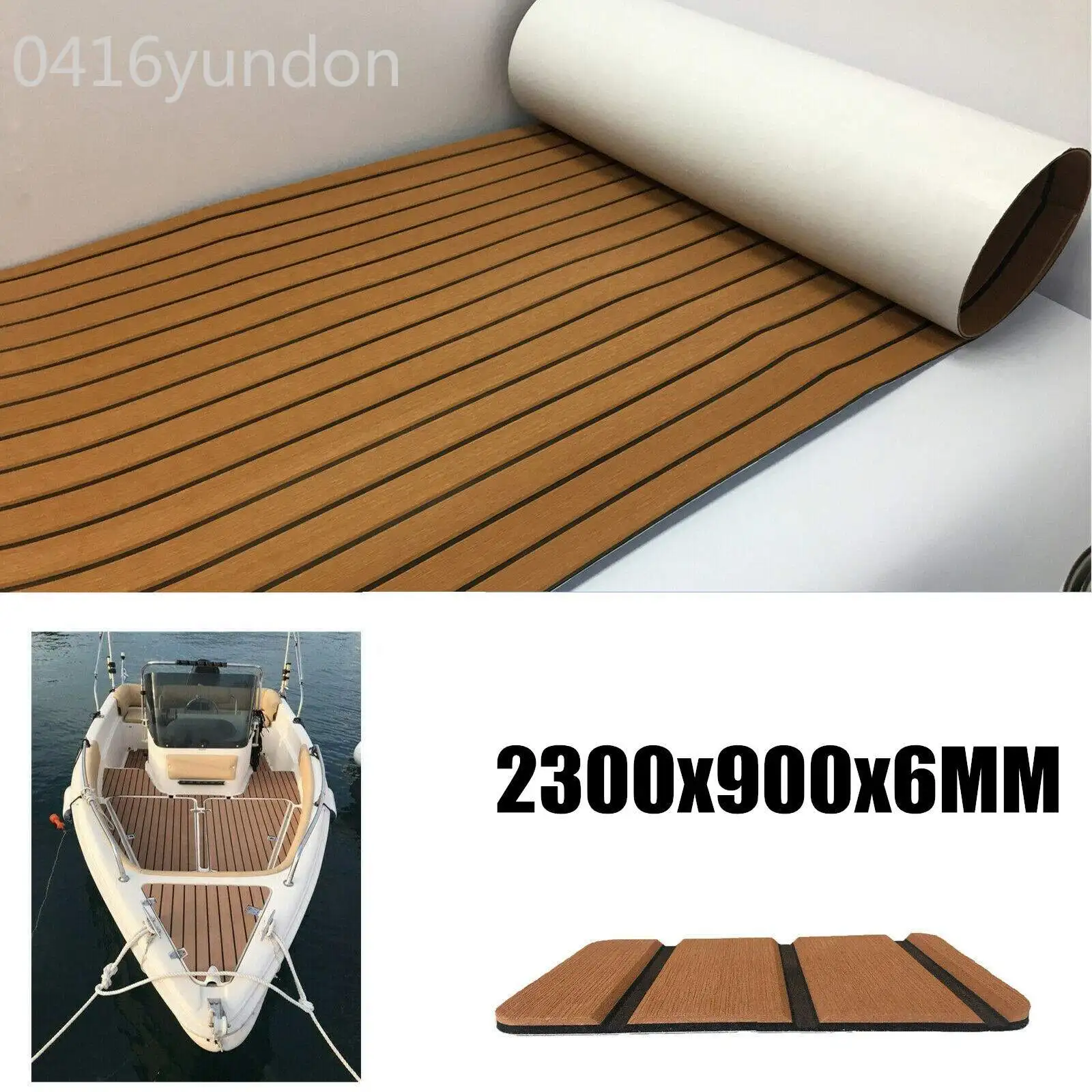 2300x900x6mm EVA Foam Faux Teak Brown Decking Sheet Boat Deck Mat Anti Skid Thicken Yacht Flooring Self Adhesive Protective Pad