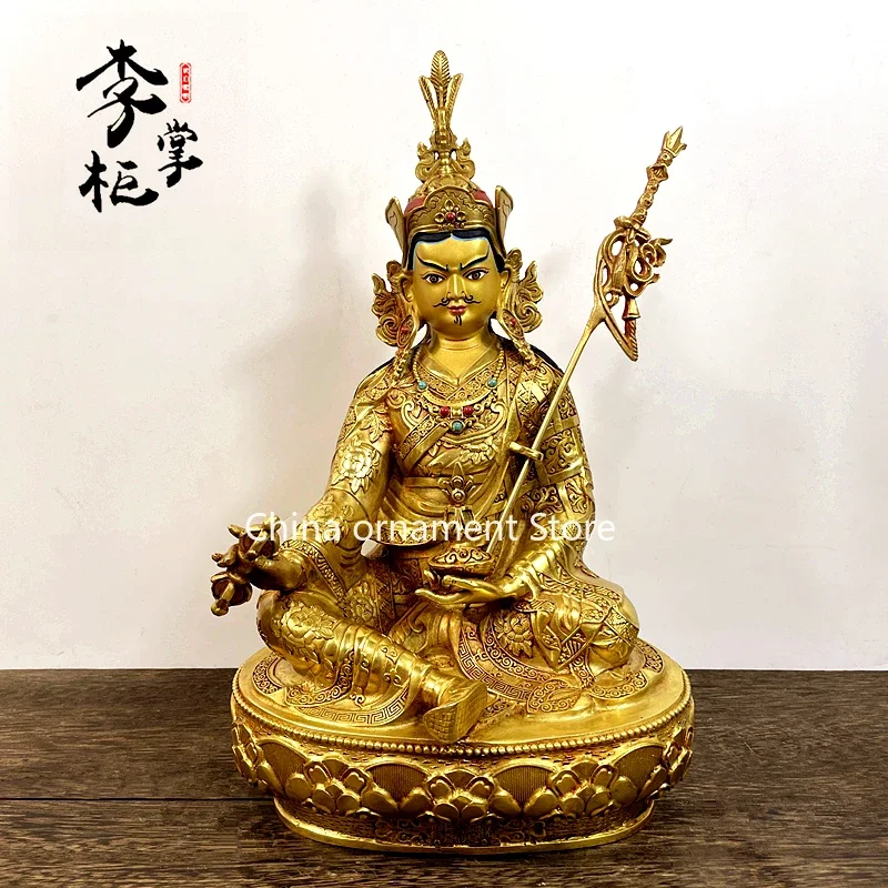 Tibetan Nepalese Tantra Full Gilt Large Pure Copper Lotus Peanut Buddha Statue Ornament Tibetan Ningma School Master Lian