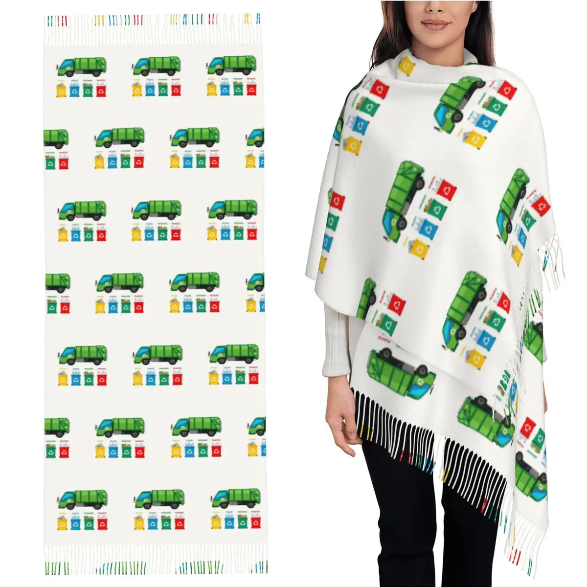 

Дизайн мусоровоза, коллекция мусора, шарф с кисточками, шарфы, женские шали и накидки, длинная осенне-зимняя шаль, накидка