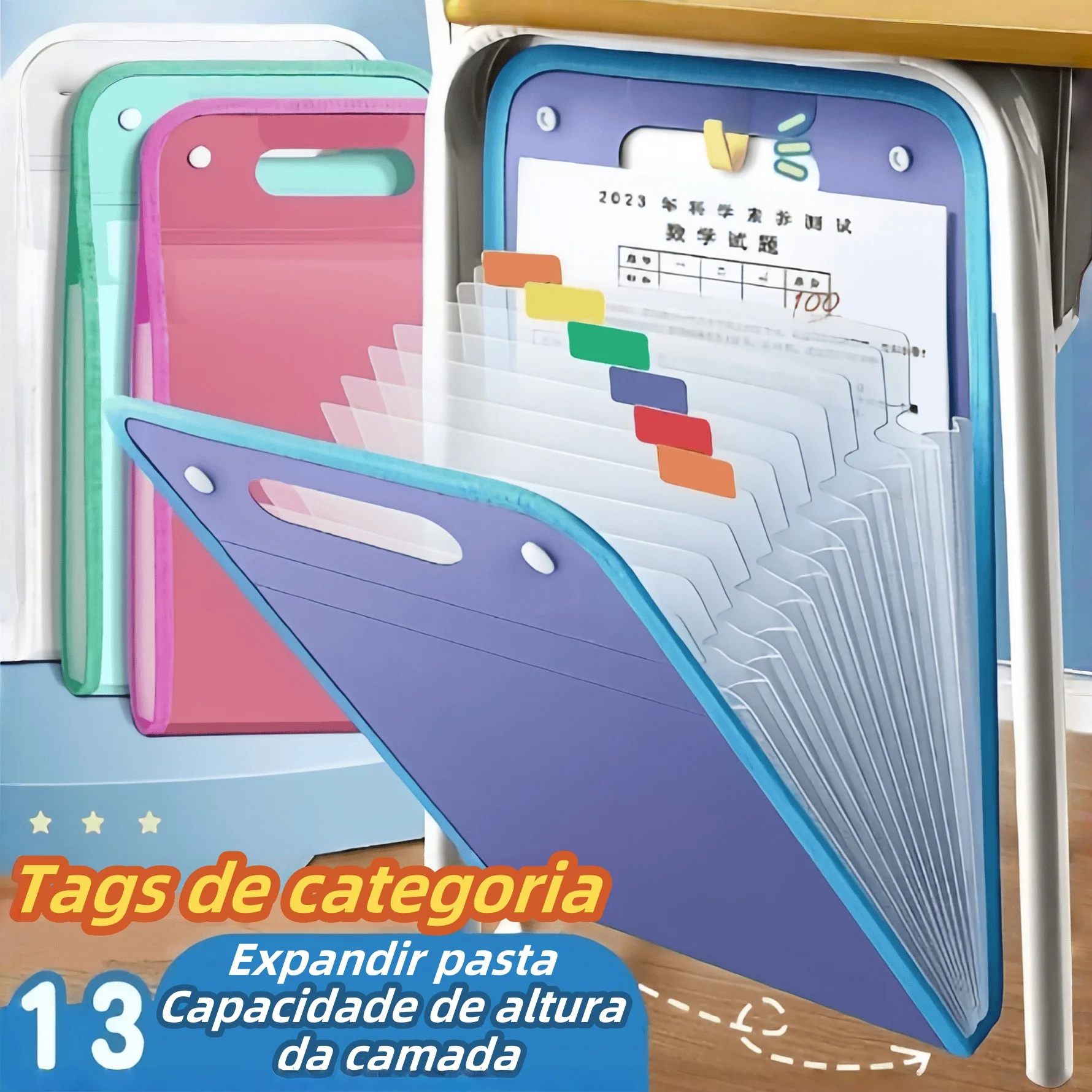 Pasta Sanfonada Para Documento 13 Divisórias E Pasta Prancheta Tamanho A4 Escritório Escolar