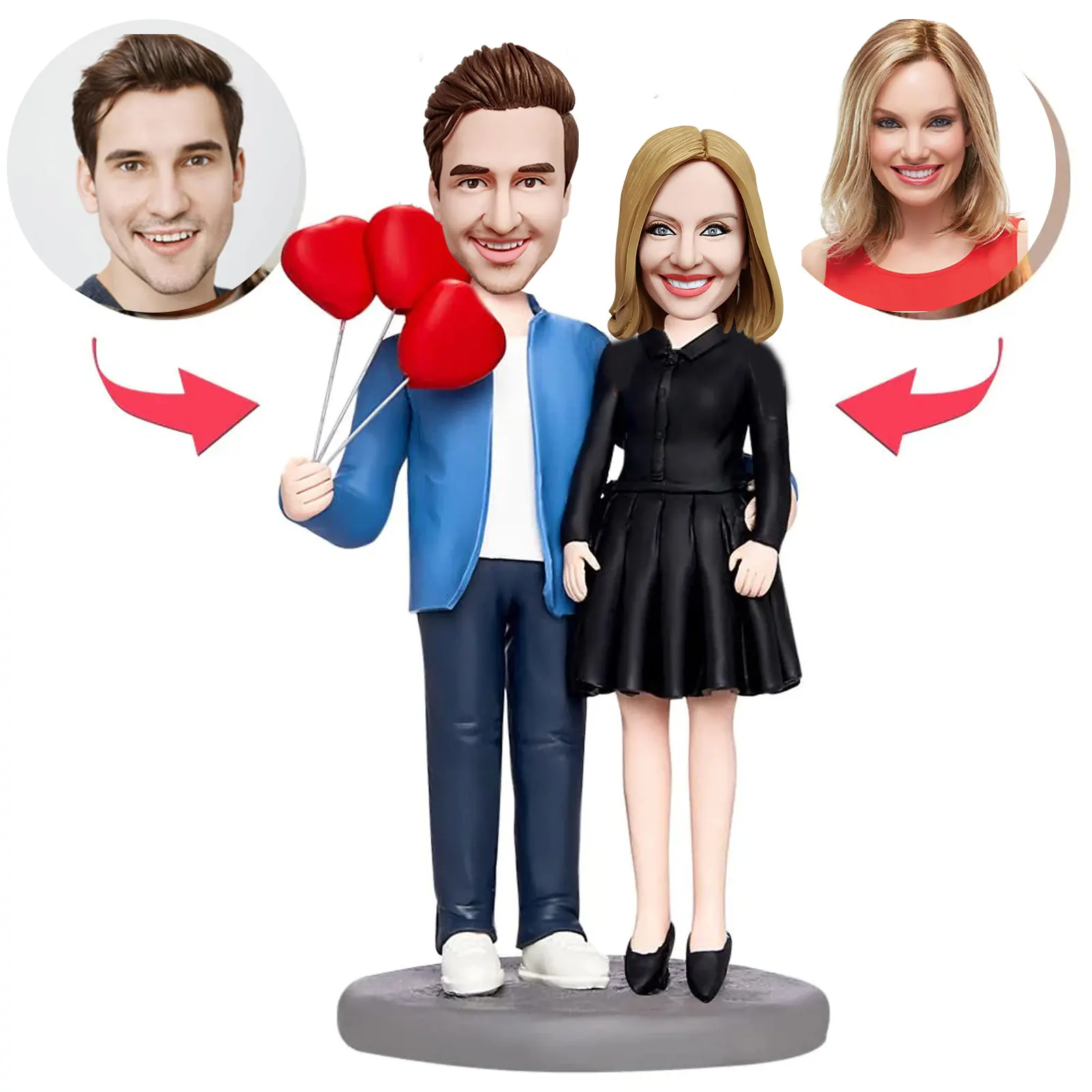 Valentines Gift Couple with Love Balloons Custom Bobblehead with Engraved Text, Personalized Valentine's Day Gifts For Lover