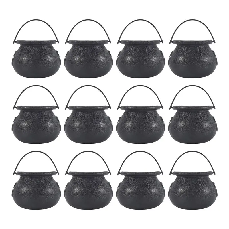 

Набор из 12 мини-котелков B03C черного цвета с ручкой, мини-котелок ведьмы на Хэллоуин, емкость для конфет на Хэллоуин