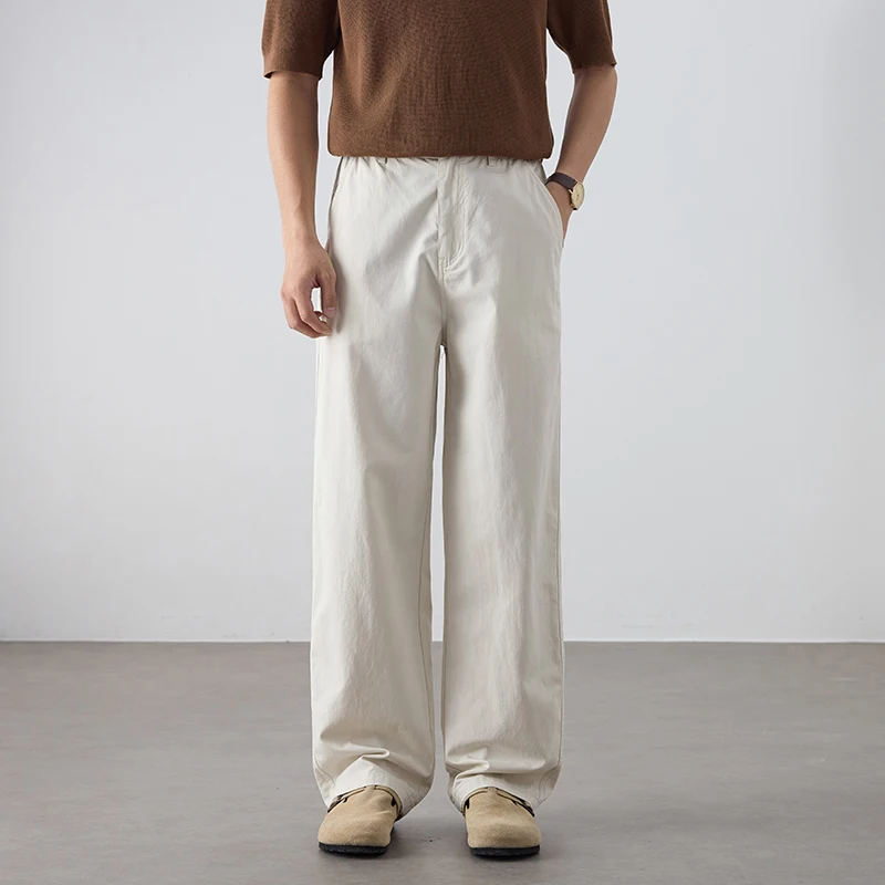 

Elastic Waist Plus Size Casual Pants Men Spring Summer Fashion Loose Casual Straight Commute Pants Streetwear Modeling Trousers