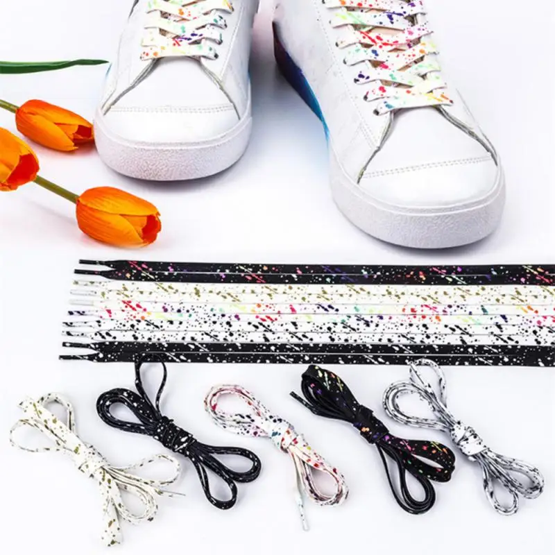 Colorful Splash Ink Shoelaces Women Gilding Men Red Black Hand-painted Sports Casual Basketball Shoes Laces 100/120/140/160cm