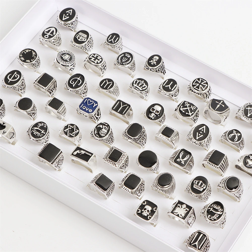 Zhang v Gui 20 Pieces Retro Punk Gothic Enamel Oil Drop Square Rings 6