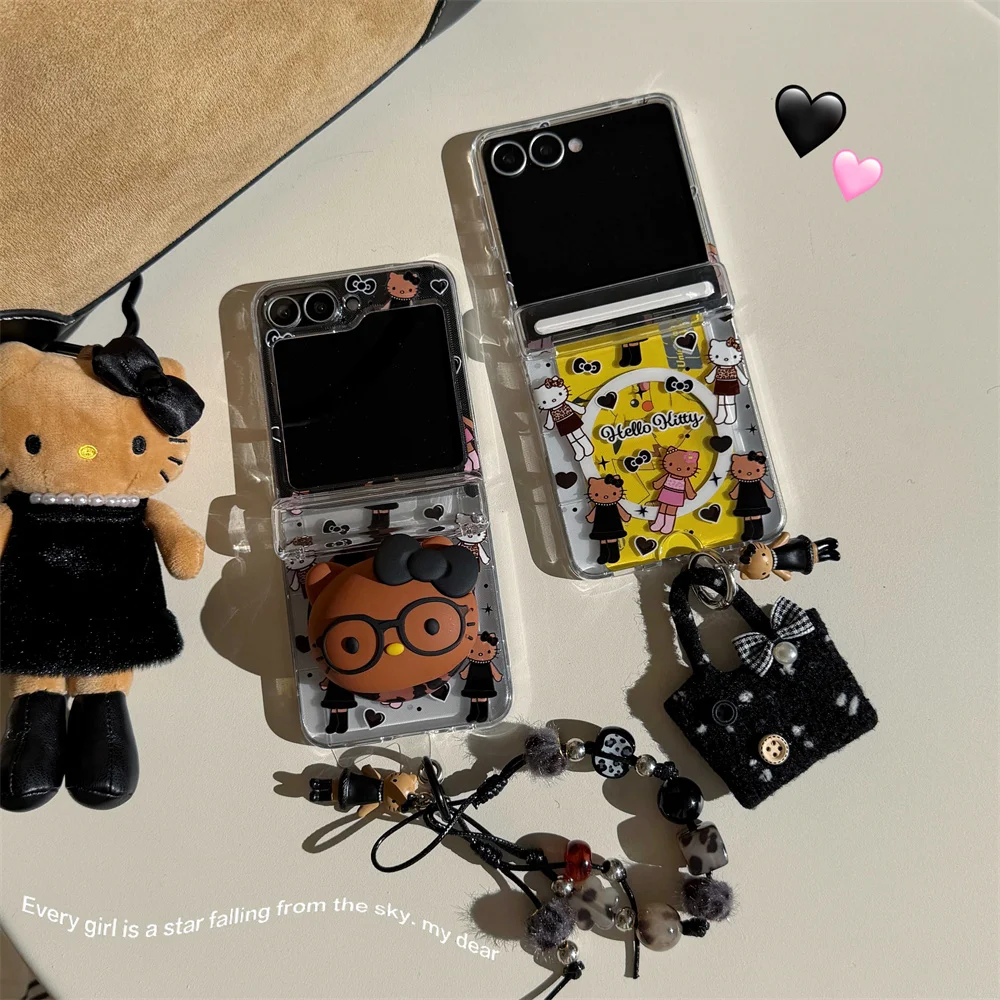 

Kawaii 3D Hellokitty For Magsafe Stand Phone Case or Samsung Galaxy ZFlip 7 6 5 4 3 ZFlip 6 Flip5 Cover Cartoon With card slot