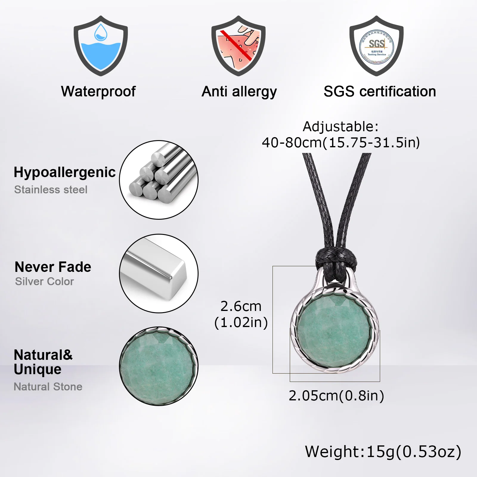 Facettierter Funkelnder Naturstein-Anhänger für Männer, Verstellbare Schwarze Kordel Lange Kette Tigerauge-Stein-Halskette, Stilvolles Schmuckgeschenk – Detail 1