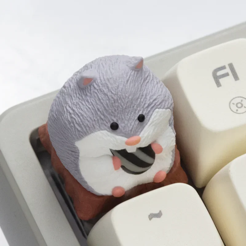 Bonito Teclado mecánico de hámster, accesorios de resina 3D personalizados, color gris, diseño Original