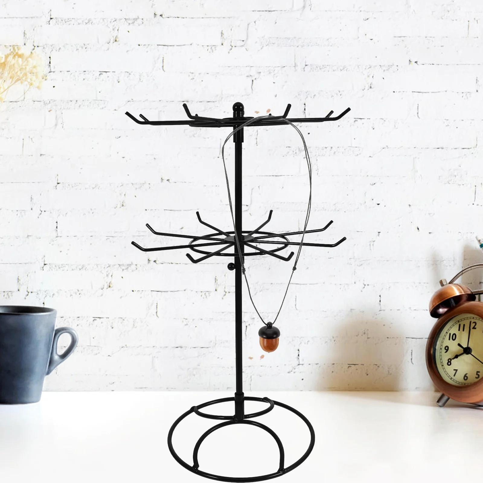 

Черный металлический вращающийся 2-х уровневый органайзер для ювелирных изделий, подставка для ожерелья, браслета, витрина для розничного рынка и продавцов