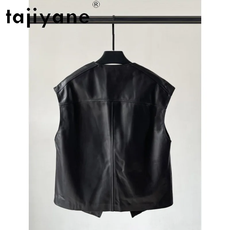 TAJIYANE Real Leather Jacket Women Sheepskin Short Vest V-Neck Sleeveless Jackets for Woman Clothing 2026 Loose Veste Femme 자켓
