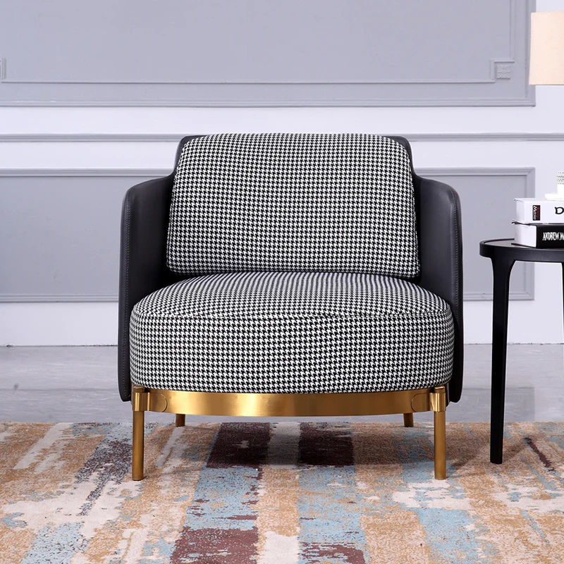 AIROW Foshan Factory Custom Single Sofa, Leather & Fabric with Stainless Steel Feet for Hotel Living Room Bedroom Furniture
