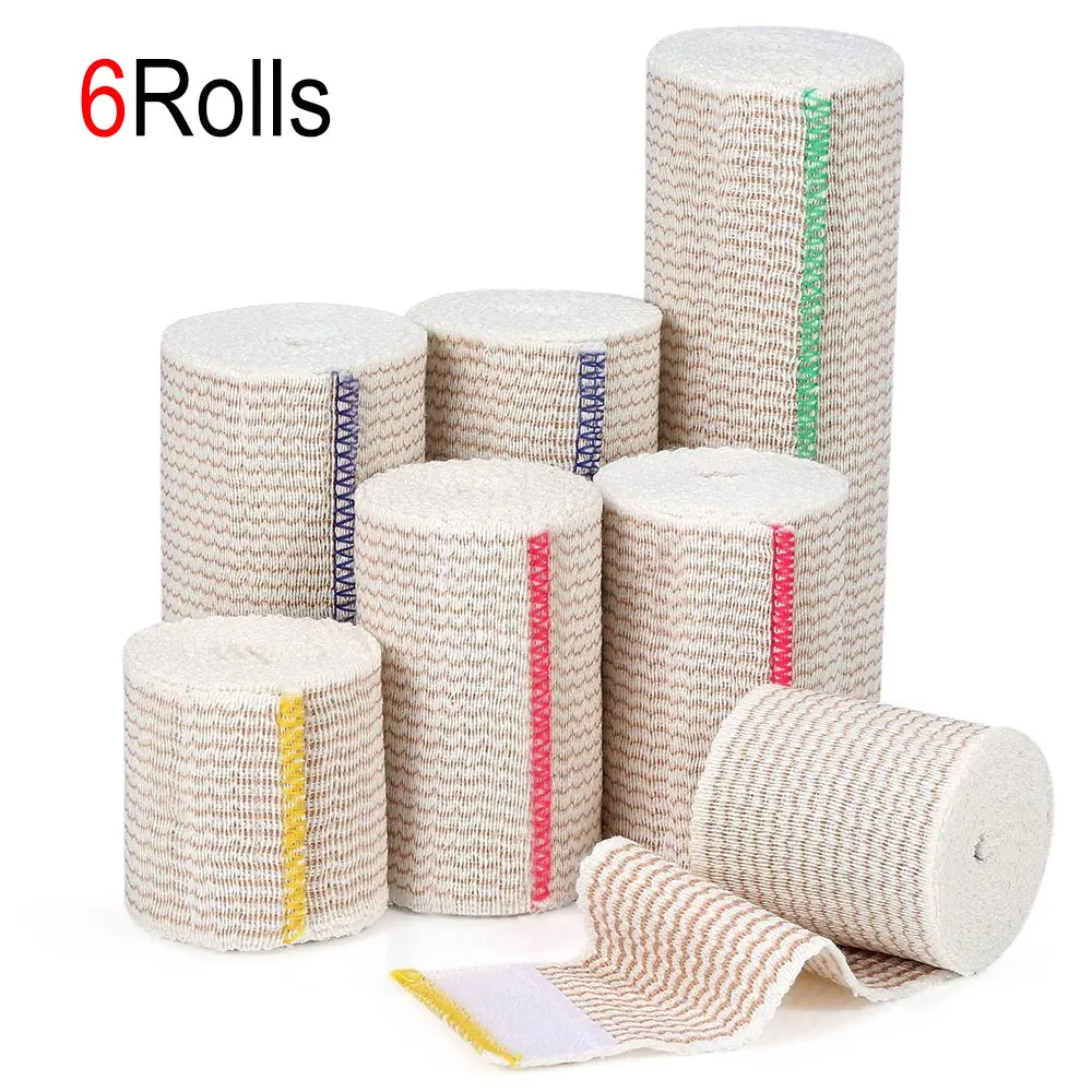 

6Rolls Elastic Compression Bandage Wrap - Premium Quality with Self-Closure, Athletic Sport Support Tape Rolls for Ankle, Wrist