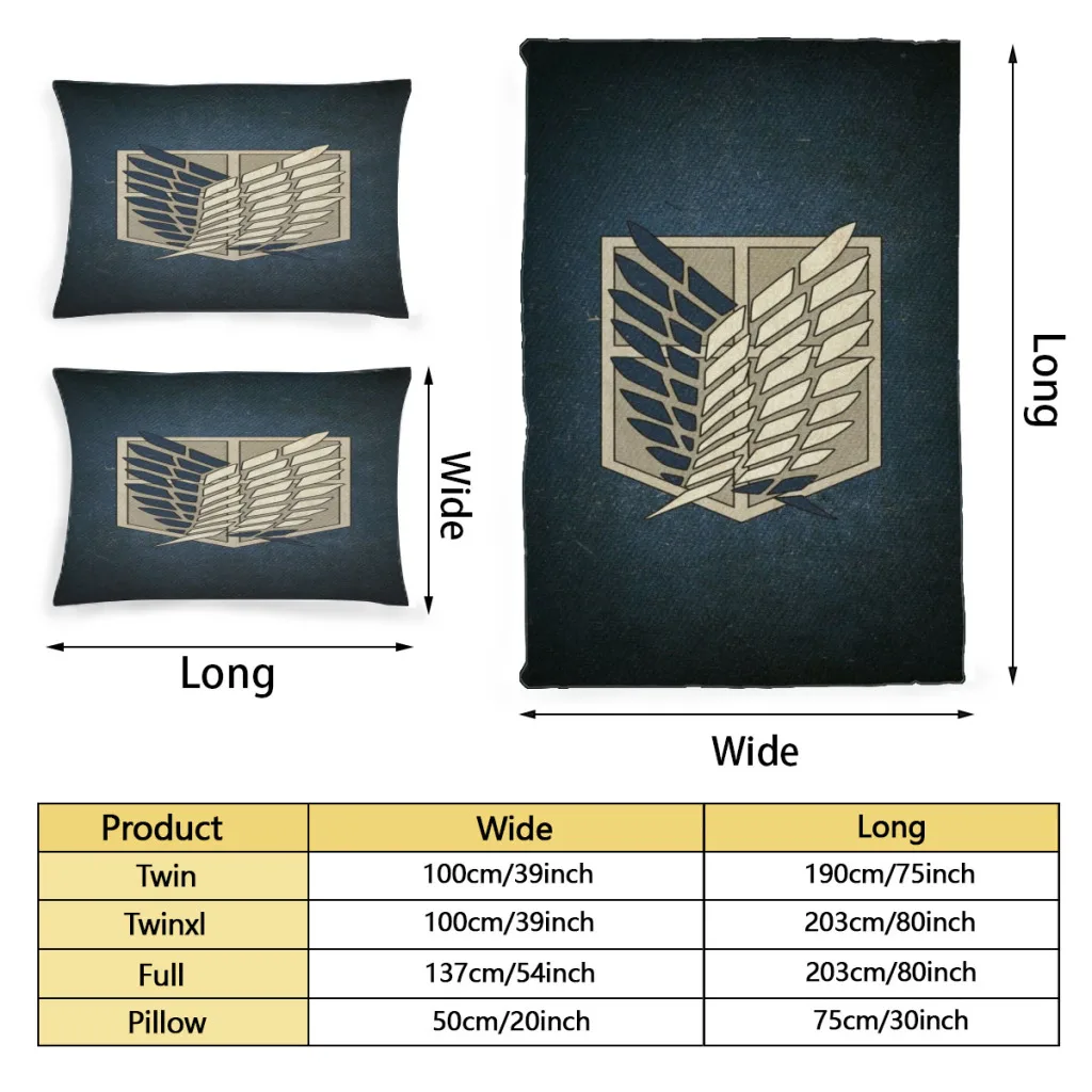 Wings Of Liberty Attack on Titan Set di lenzuola retrò Anime giapponesi Cartoon Comforter copripiumino piumini biancheria da letto singola