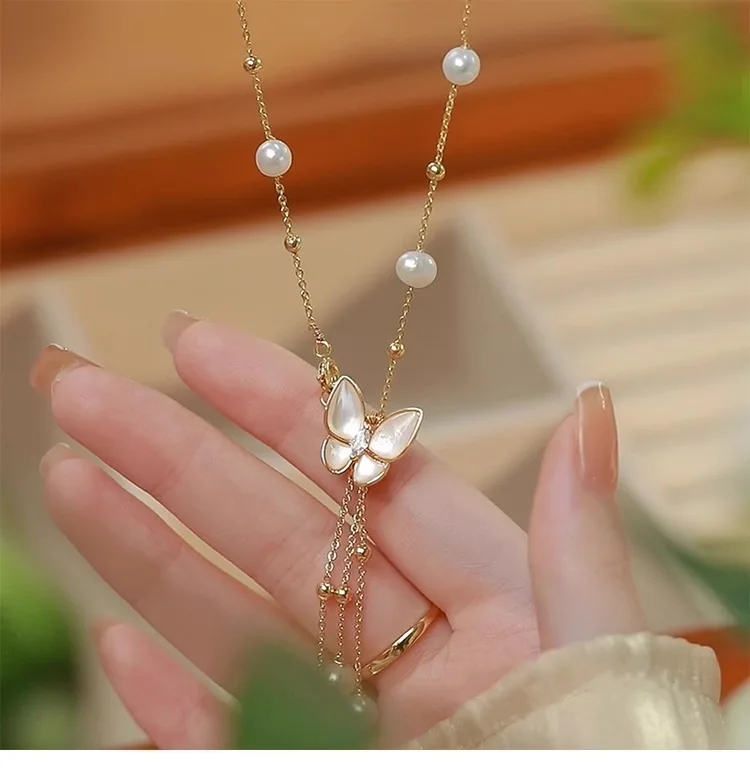 Süßer Schmetterling Design natürliche Süßwasser perle 14 Karat Gold gefüllt weibliche Halskette Schmuck für Frauen kurze Ketten nicht verblassen billig – Detail 7