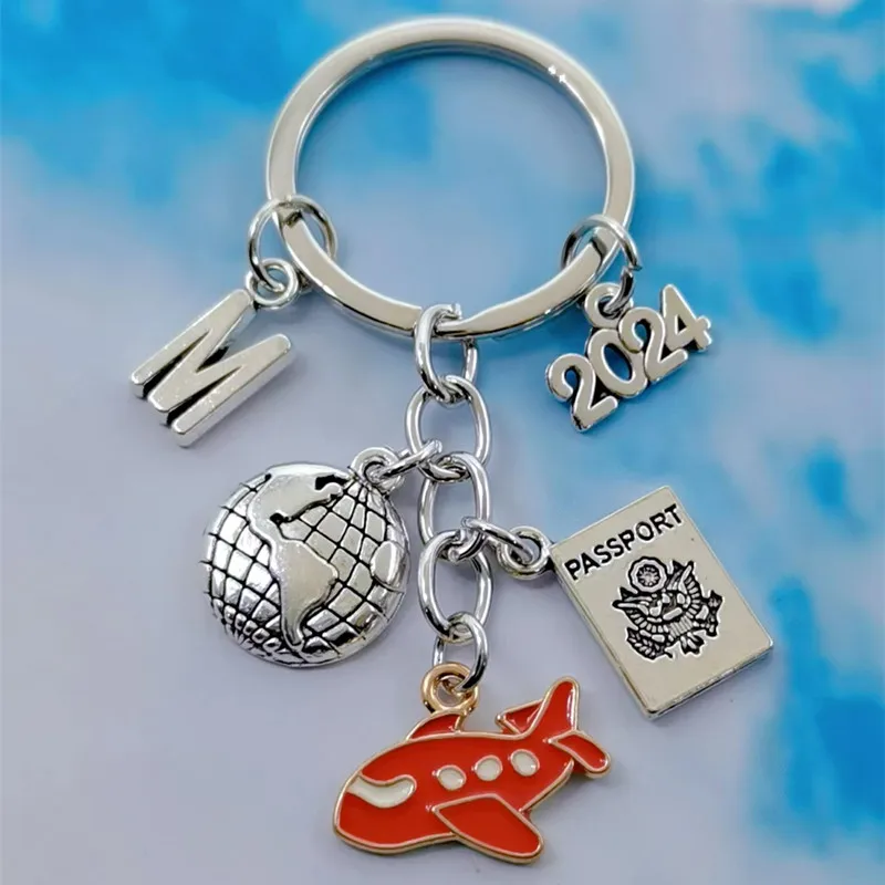 New fashion A-Z letter earth plane key chain, nowhere to live, travel key chain, friendship, best friend, jewelry,