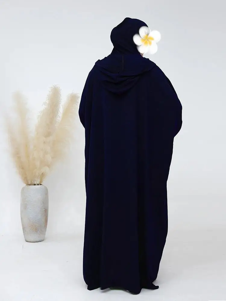 Dubai Linen Khimar Batwing Hoodie Abaya Islam Prayer Clothes African Dresses For Women Modest Muslim Kaftan Dress Robe Musulmane