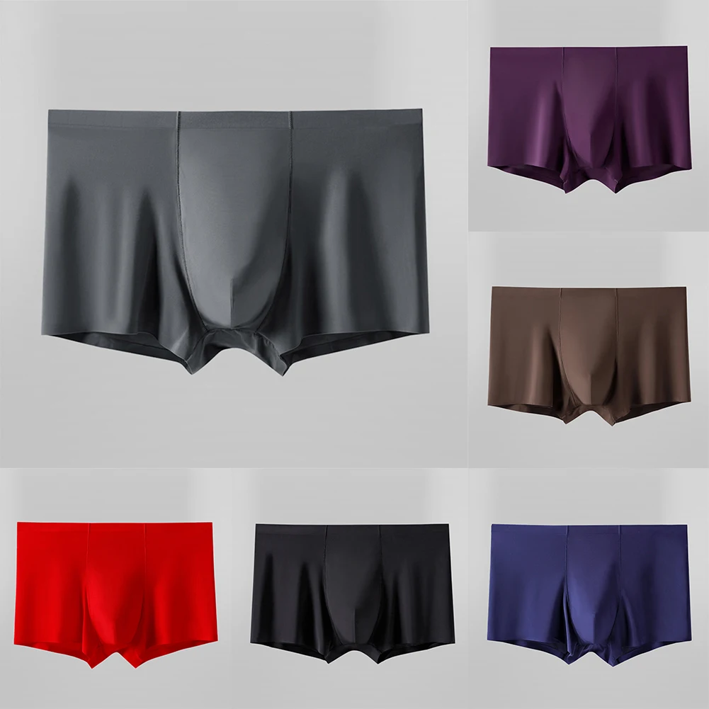 Men Sexy Ice Silk Seamless Briefs Elasticity Breathable Trunk Comfortable Pouch Underwear Shorts Trunks Solid Underpant A5