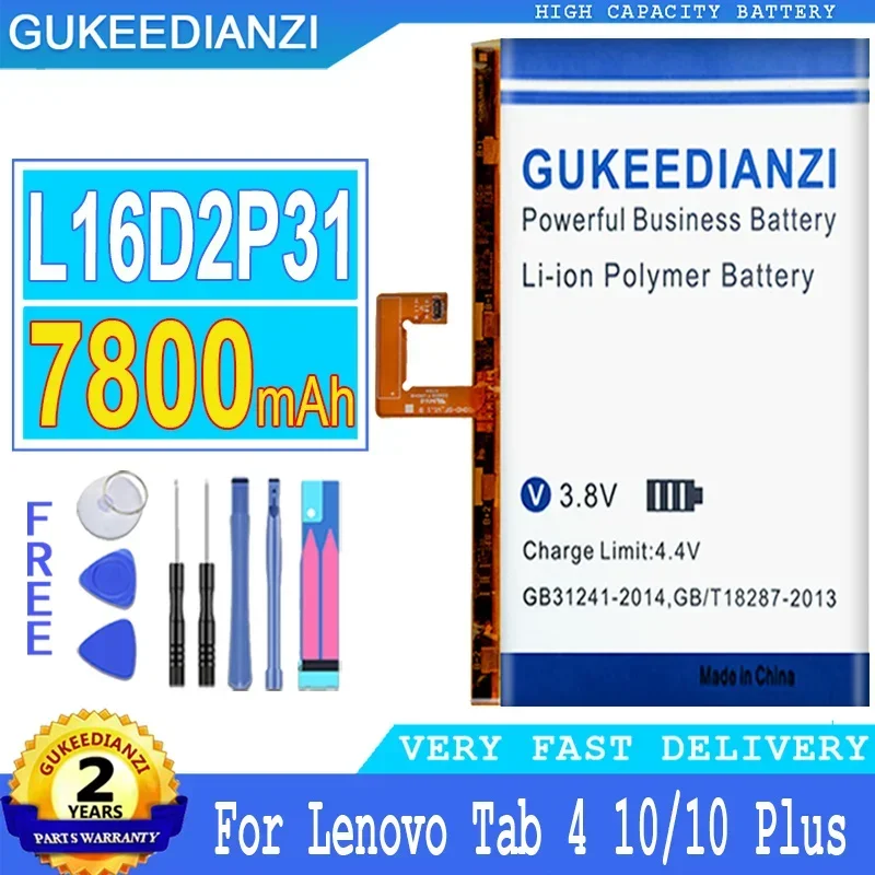 7800mAh GUKEEDIANZI Battery L16D2P31 For LENOVO TAB 4 10/10 REL/10 PLUS TB-X304L X304F TB-X704F X704L X504F X504L Bateria