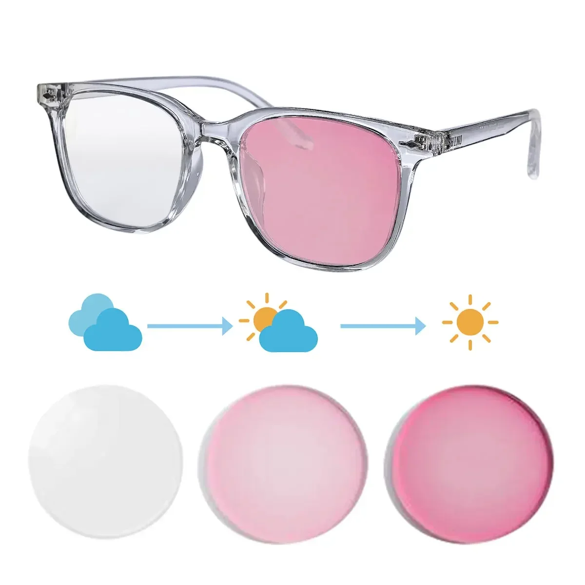 

SHINU Shortsighted Glasses Women Photochromic Myopia Glasses Transition Lenses for Myopia with UV Protection