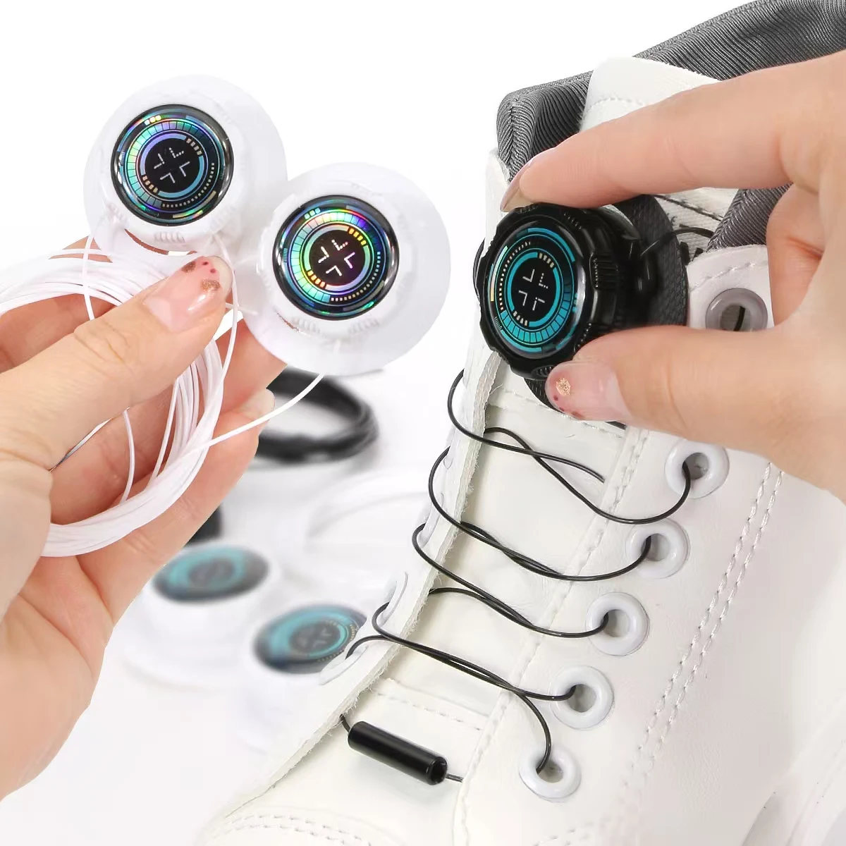 نموذج جديد من أبازيم الأحذية الدوارة، إكسسوارات الأحذية الرياضية، أربطة الحذاء الكسولة دون ربط مشبك، كاجوال للرجال والنساء بدون أربطة #5