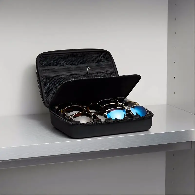 Portable Black Eyewear Storage Bag Case with Sturdy Dividers, Travel Sunglasses & Eyeglasses Box, Multi-slot Glasses Holder