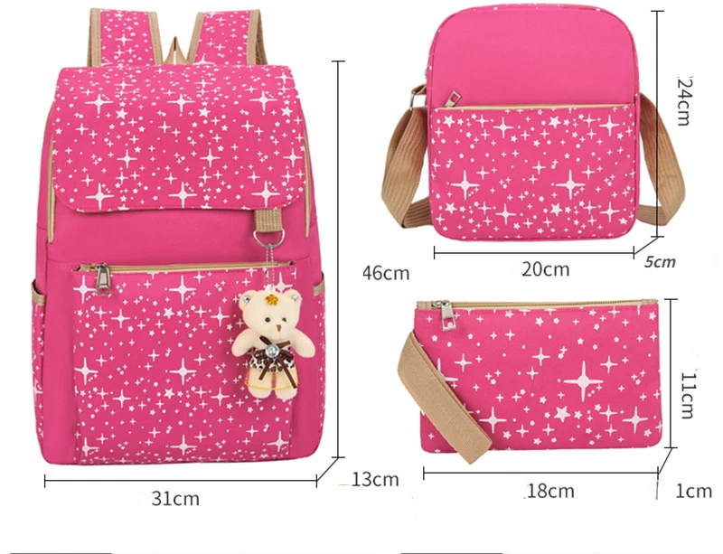 Student Backpack Three Piece Canvas Schoolbag Academic Style High Capacity Backpack for Boys and Girls Junior School Backpack