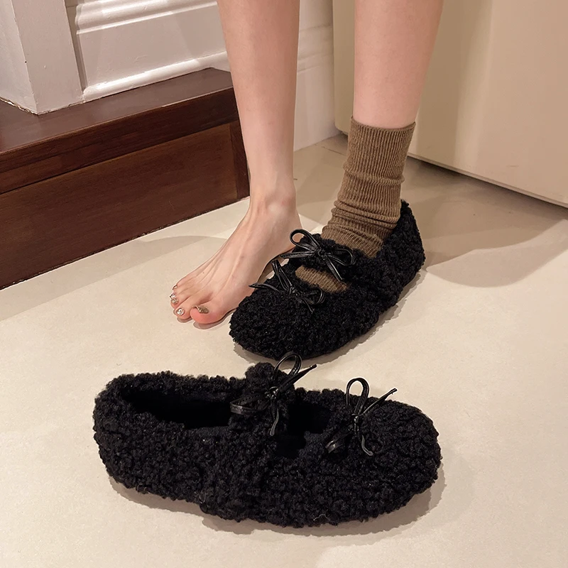 Casual Woman Shoe Round Toe Clogs Platform Autumn Increas Height Loafers Fur Comfortable Creepers Fall Moccasin Winter New Sweet