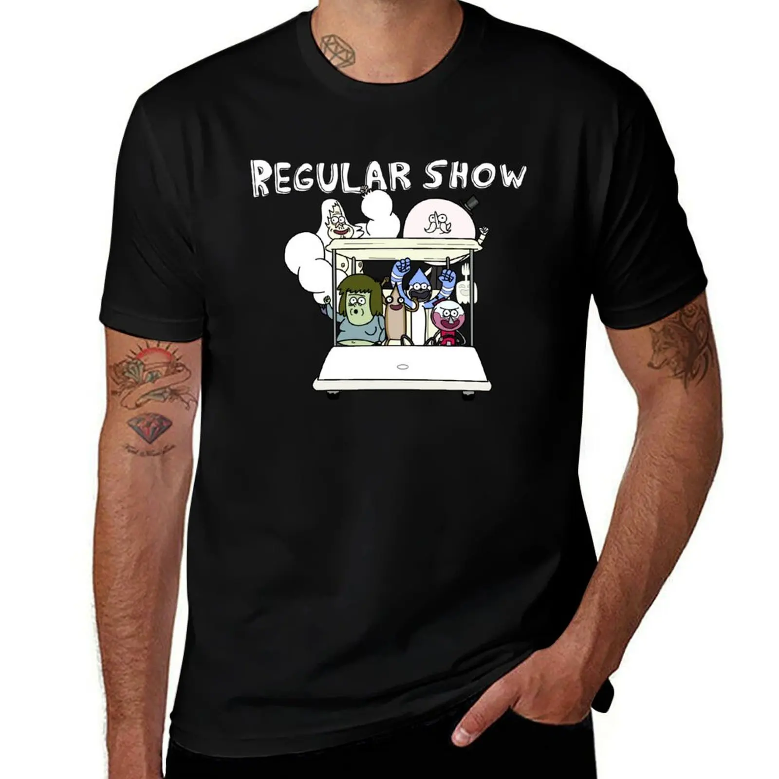 

Regular Show Main Characters Mordecai,Rigby,Muscle Man,Pops,Benson,High Five Ghost,Skips T-Shirt mens graphic t shirts