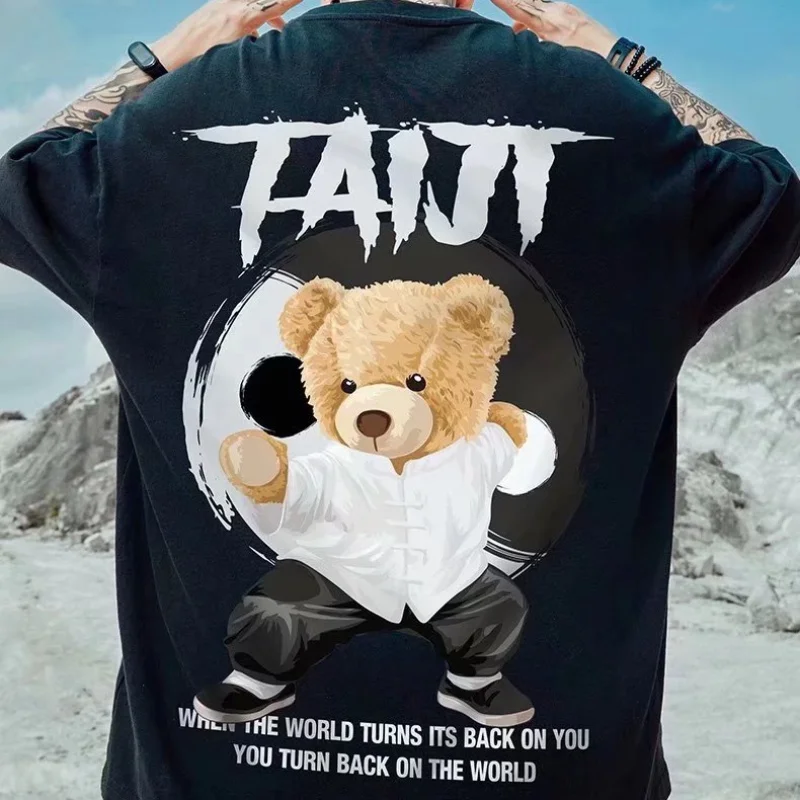 M-8XL Men Casual T-shirt Teenager Student Tee American Vintage Kung Fu Teddy Panda Print T-shirt Loose Large Size Large Top image 4