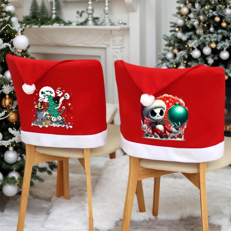 The Nightmare Before Christmas Chair Covers Cartoon Graphic Print New Year Dinner Party Living Room Xmas Ornament Decorations