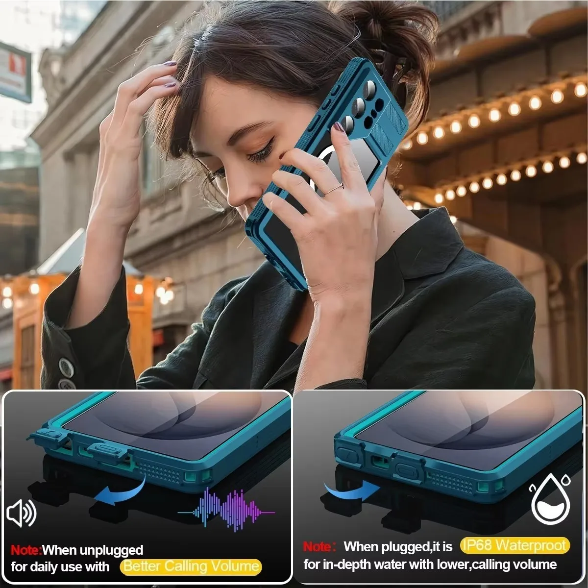 Etui na telefon Samsung S26 Ultra S26Plus S26 do sportów wodnych na zewnątrz, wodoodporne IP68, odporne na wstrząsy, z wbudowaną ochroną ekranu i magnetycznym zamknięciem. — zdjęcie produktu 6