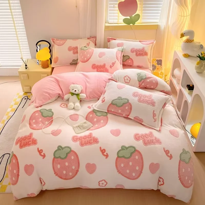 

1pc Winter Duvet Cover Queen/King Size Cartoon Style Fluffy Coral Fleece 이불커버 Thick Warm dekbedovertrek 240x220