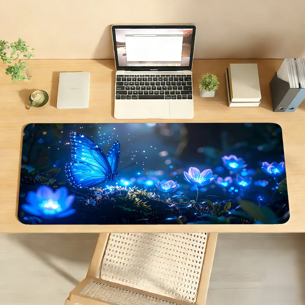 Alfombrilla de Ratón Vibrante con Diseño de Mariposa, Antideslizante, con Borde Cosido, para Escritorio, PC, Portátil, Teclado, Oficina, Juegos, Tamaño XXL