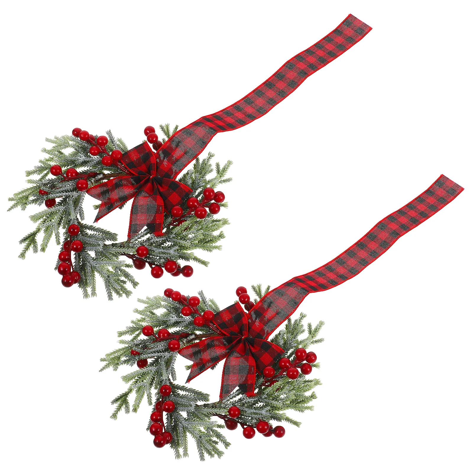 

2pcs Small Christmas Wreaths With Red Berries Kitchen Cabinet Window Garland Decor For Holiday Party Diy Decoration