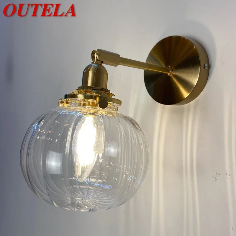 

OUTELA Nordic Brass Wall Lamp Indoor Living Room Bedroom Bedside Lamp Modern Hotel Corridor Hallway Wall Lamp