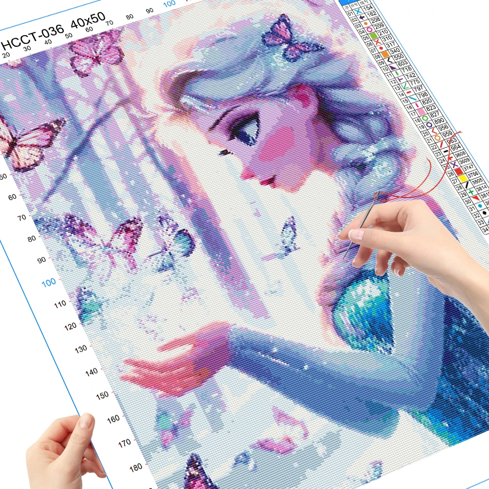 Disney New Arrivals Cross Stitch Elsa Princess On Canvas Butterfly Embroidery Fabric Frozen Cartoon 11ct Home Decor