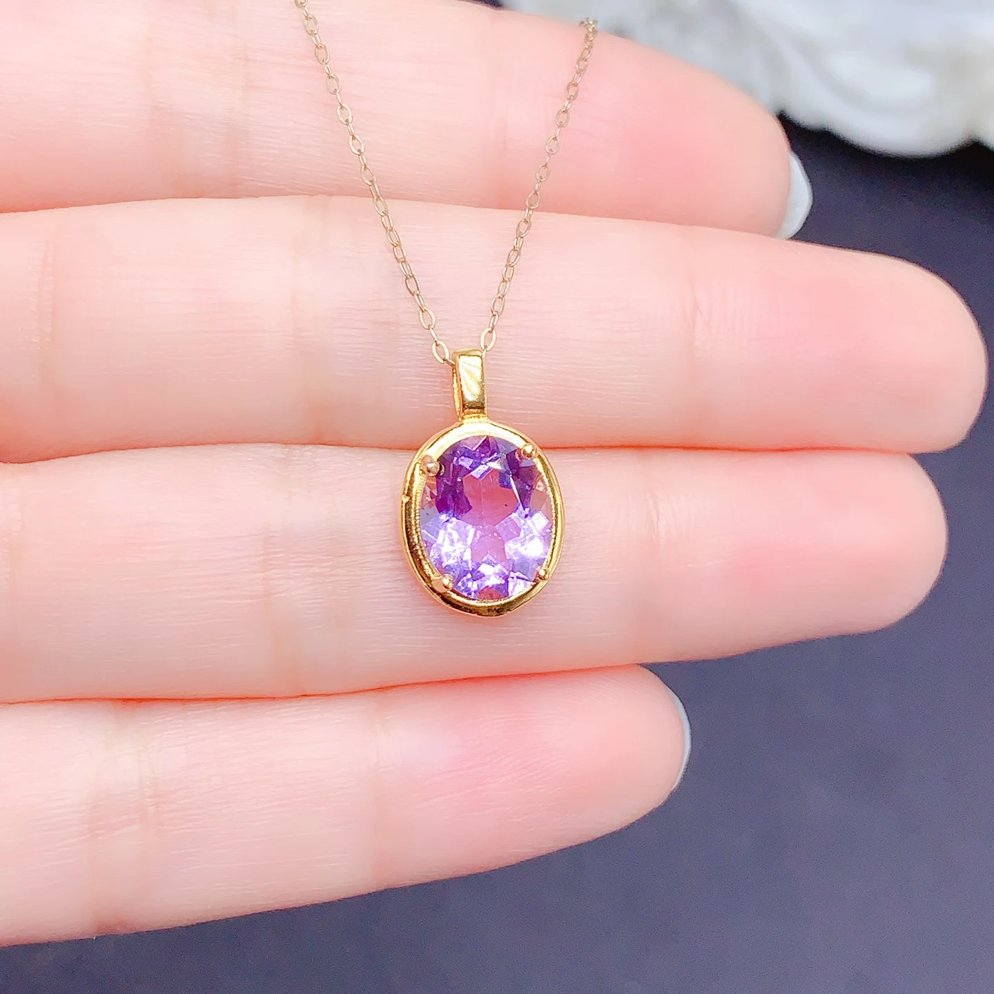Genuine Amethyst Necklace Pendant 8x10mm Light Purple Natural Amethyst Pendant 925 Silver Crystal Fine Jewelry for Women