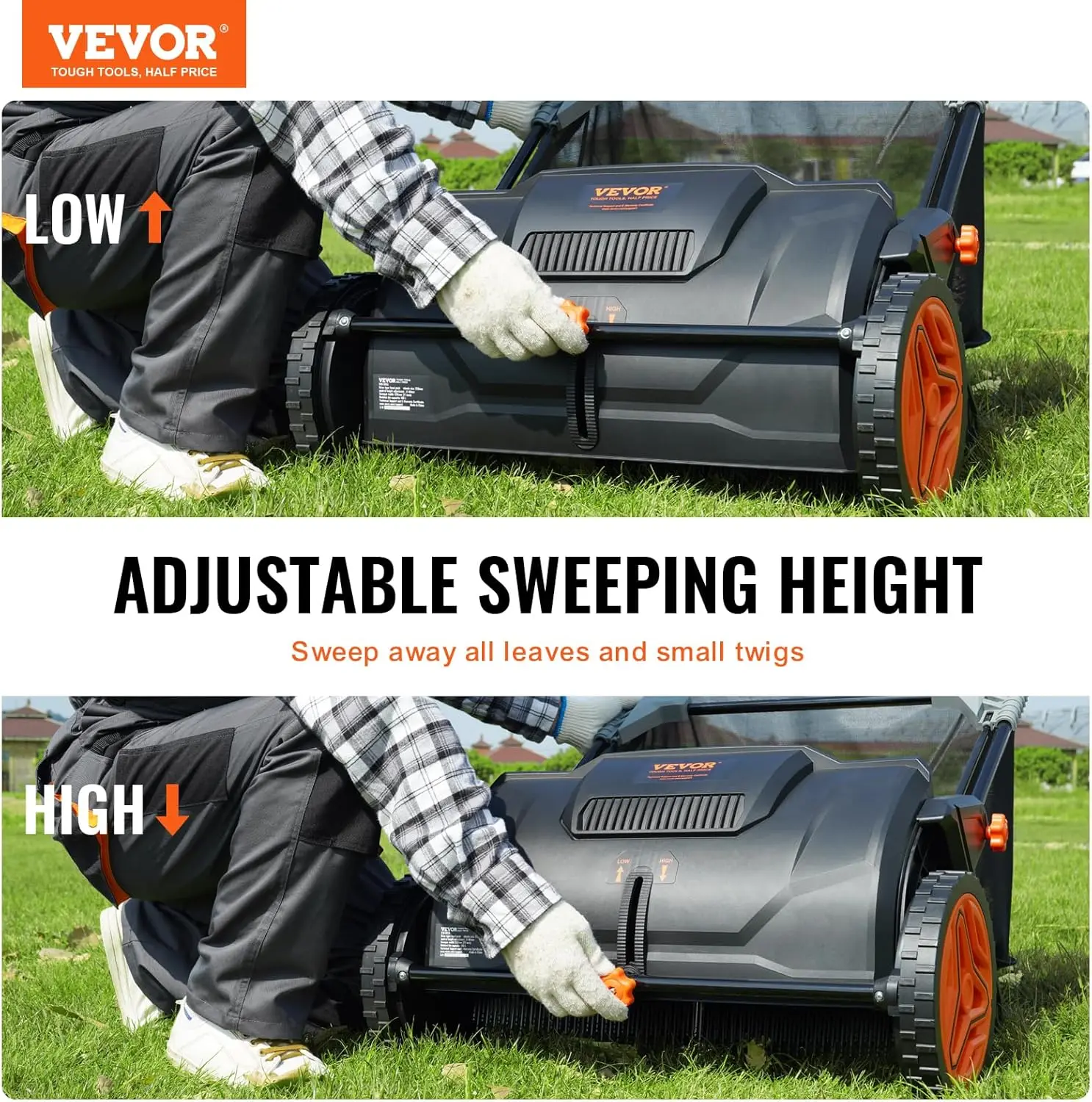 Imagem -02 - Vevor-push Lawn Sweeper Folha e Grama Coletor Rodas de Borracha Forte Heavy Duty Aço Espessado Durável 21